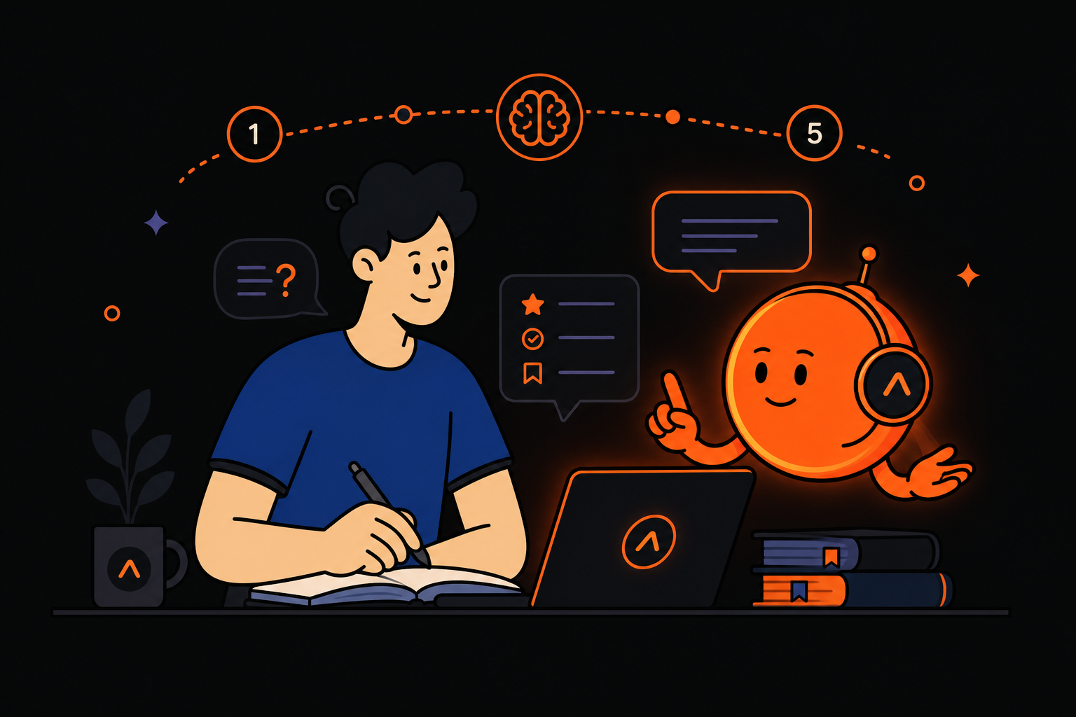 Illustration of a learner chatting with an AI tutor that remembers prior sessions